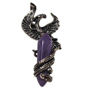 Phoenix Pendant Purple Stone Antique Silver Finish DIY Necklace Fantasy Jewelry